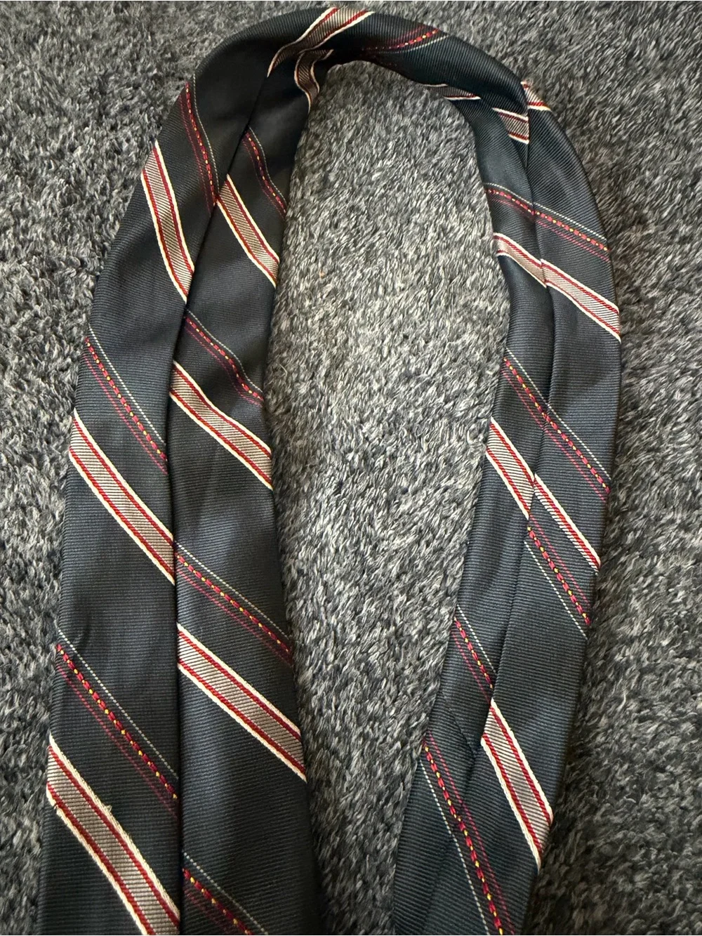 Ketch Classic Navy Blue Men's Stripe Tie with Red and White Accents